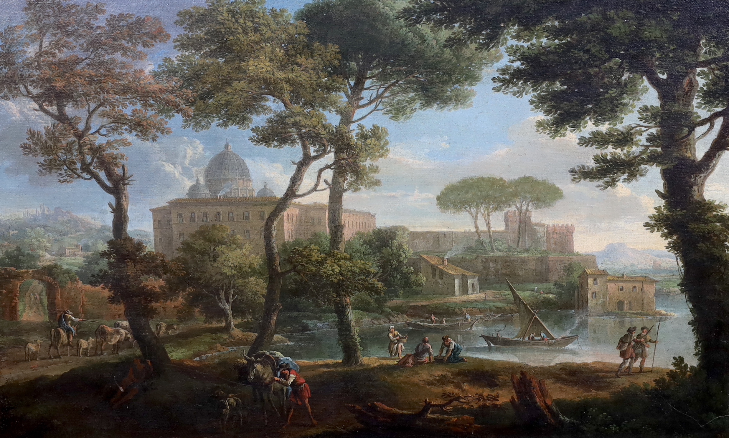 Manner of Claude Lorrain (1600-1682), A river landscape near Rome, oil on canvas, 60 x 97cm